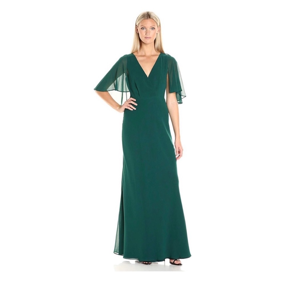 Erin Featherston Hunter Emerald Forest Green Chiffon Maxi Gown Size 6 New w/ tag